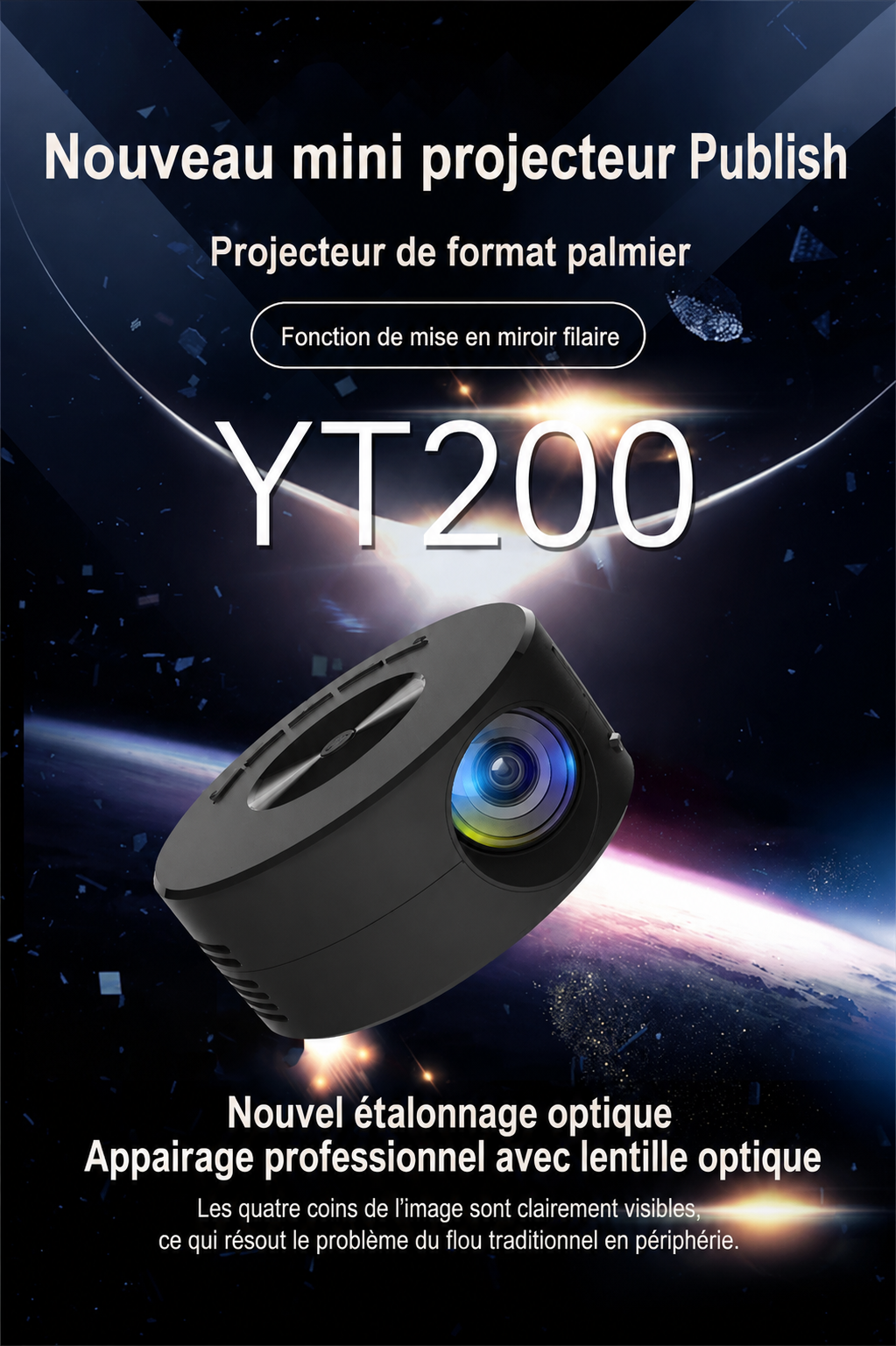 Mini vidéoprojecteur portable LED YT200 – Projection jusqu’à 100 pouces